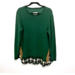 Evy's Tree Women's Green Soft Sweatshirt Tunic Flannel Trim "The‎ Charlotte"  M